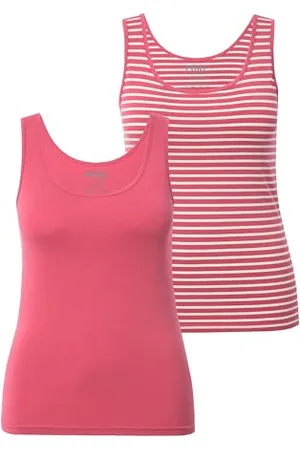 Ulla Popken Damen große Größen Übergrößen Plus Size Tanktops, 2er-Pack, Rundhals, ärmellos, Biobaumwolle