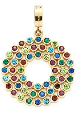 Leonardo Leonardo Jewels Clip&Mix Amanda Anhänger aus Edelstahl, runder goldfarbener Ketten-Anhänger mit Glaskristallen blau grün rot, Damenschmuck, 021789