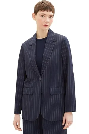 TOM TAILOR Damen Regular Fit Blazer mit Pinstripe Streifen, , L