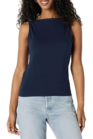 Amazon Damen Layering Tank-Oberteil Mit Bateau-Ausschnitt Aus Rippstrick, Schmale Passform, , XS
