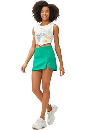 Koton Women Ribbed Printed Crew Neck Crop Tanktop