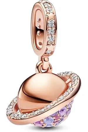 PANDORA Moments Planet Saturn funkelnder Charm-Anhänger aus Sterling Silber mit Rosévergoldeter Metalllegierung, Kompatibel Moments und ME Armbänder, 782433C01