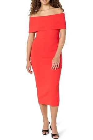 THE DROP Lora Off The Shoulder Midi Sheath Dress Kleider, Feuerrot, 3XL Große Größen