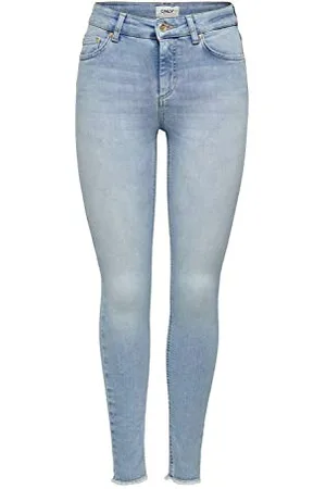ONLY Damen Skinny Fit Jeans | Stone Washed Denim Stretch Hose | Mid Waist 5-Pocket Trousers ONLBLUSH, Farben:Blau, Größe:XL / 34L, Z-Länge:L34