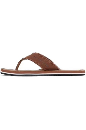 Tommy Hilfiger Herren Flip Flops Leather Beach Sandal mit Fransen, Braun (Winter Cognac), 42