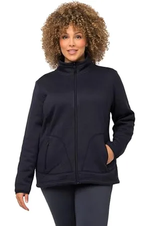 Ulla Popken Damen Strickfleece-Jacke, Teddyfleece, Stehkragen, Zipptaschen Sweatjacke, , 46-48