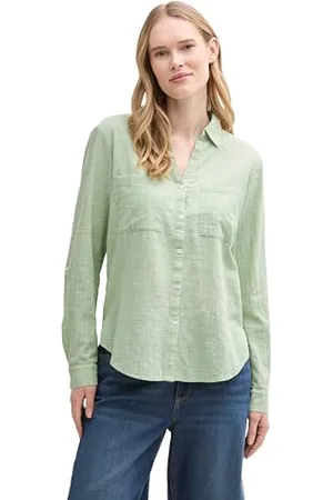 TOM TAILOR Damen 1035247 Bluse mit Brusttaschen aus Baumwolle, 37116-True Green, 46