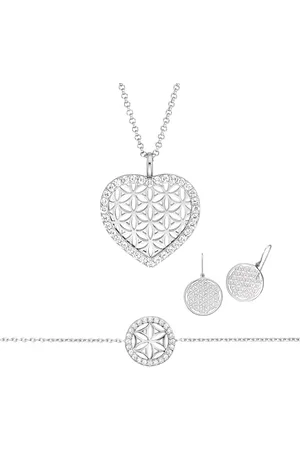 Engelsrufer Schmuckset Damen – Kette, Armband & Ohrringe Lebensblume – 925 Sterling rhodiniert mit Zirkonia – Symbol für Harmonie & Ausgeglichenheit