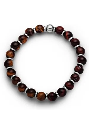 DUR Armband mit rotem und gelbem Tigerauge, Hämatit und 925er Sterling-Silber – Edles Design mit Natursteinen, Maße: 6 mm x 190 mm, A1605.16