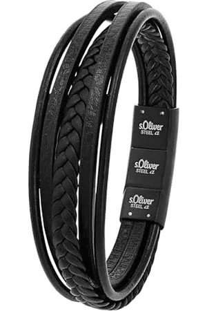 QS by s.Oliver Herren Leder-Armband, Edelstahl IP