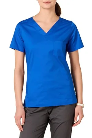 Amazon Damen Klassisch geschnittenes Scrub-Top mit V-Ausschnitt und kurzen Ärmeln (erhältlich in Übergrößen), , XXL