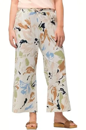 Ulla Popken Damen Wide Culotte with Floral Print Hose, , 36W / 32L EU