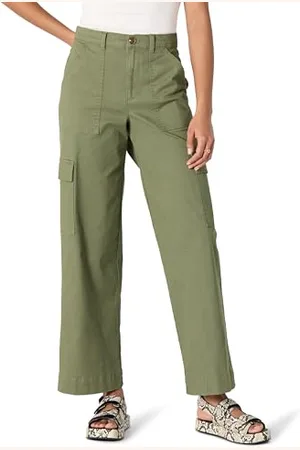 Amazon Damen Hochgeschnittene Cargo-Hose in Khaki mit Normaler Passform und Voller Länge, , 42