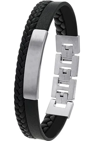 QS by s.Oliver Armband Edelstahl Leder Herren Armschmuck, 18,5+1,5+1,5 cm, , Kommt in Schmuck Geschenk Box, 2036861