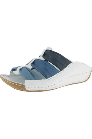 Andrea Conti Damen Pantolette Flacher Slipper, weiß/blau-Multi, 36 EU