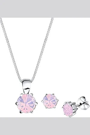 Elli Schmuckset Damen Solitär Anhänger Set Ohrstecker Basic mit Kristallen in 925 Sterling Silber