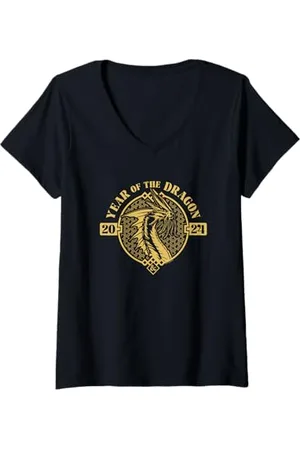 Dungeons & Dragons Damen Year of the Dragon Gold Beast T-Shirt mit V-Ausschnitt