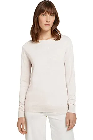 TOM TAILOR Damen 1015202 Basic Sweater, 20737-Desert Sand Melange, L