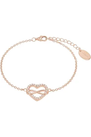 QS by s.Oliver SO PURE Armband für Damen mit Herz Anhänger und Infinity Symbol, Zirkonia / 925 Sterling Silber, Rosé vergoldet, Länge: 17-20 cm