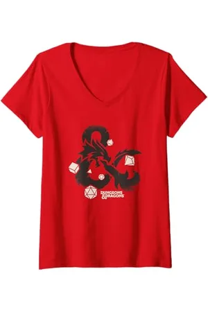 Dungeons & Dragons Damen Ampersand White Rolling Dice T-Shirt mit V-Ausschnitt