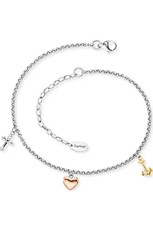 Engelsrufer Fußkettchen für Damen mit Kreuz, Herz und Anker Anhänger, Edelstahl Bicolor, , verstellbare Länge, nickelfrei, Allergiker geeignet