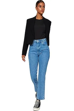 Trendyol Blue High Waist Straight Jeans TWOAW24JE00061, Blue, 38