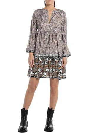 Replay Damen Kleid Langarm All Over Print, (Mehrfarbig), XXS