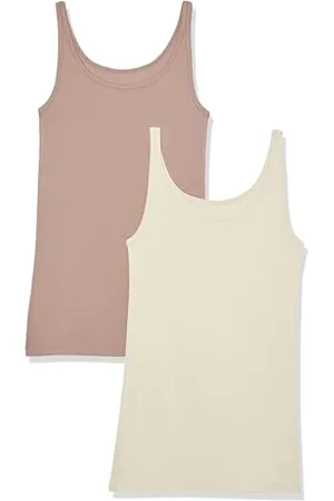 Amazon Damen Schmal geschnittenes Tanktop mit dünnem Trägern, 2er-Pack, , XL