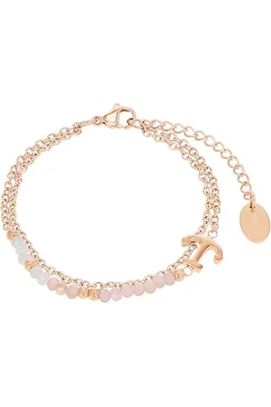 QS by s.Oliver Armband für Damen mit Anker Anhänger, Glas / Edelstahl, IP Rose, 16-20 cm