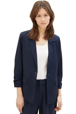 TOM TAILOR Damen Regular Fit Basic Blazer mit gerafftem Arm, , L