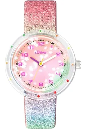 QS by s.Oliver Armbanduhr Mädchen Kinder Quarzuhr Analog, mit Kunstleder Armband, Mehrfarbig, wasserfest Wasserdicht, Kommt in Uhren Geschenk Box, 2037719