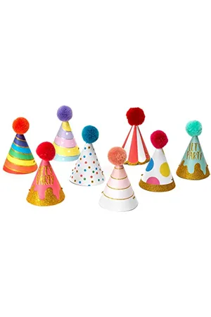 Legami Set von 8 Partyhüten, mit Pompon und Glitzerdetails, Einheitsgröße, Ø 4,2 cm
