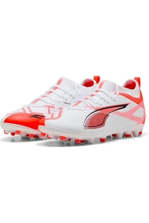 PUMA Ultra 5 Match MG JR Fussballschuh, White Black-Glowing RED, 34.5 EU