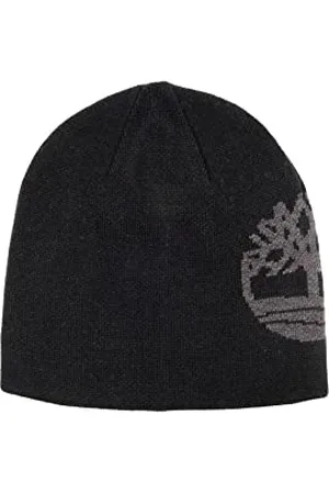 Timberland Herren Reversible Logo Jacquard Beanie Winter-Hut, schwarz/grau, Einheitsgröße