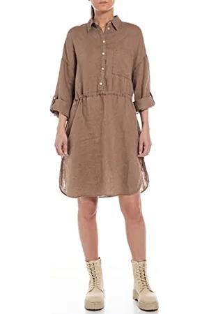 Replay Damen Kleid Langarm Knielang, (Braun), M
