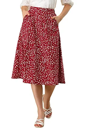 Allegra K Damen Blumendruck Midi a Line Flare unter dem Knie Chiffon Flowy Bund Rock M
