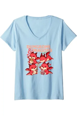 Dungeons & Dragons Damen Cute Dragon Chibi Big Chest Logo T-Shirt mit V-Ausschnitt