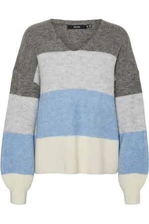 VERO MODA Damen Vmdesma Ls V-Neck Pullover Ga Boo Strickpullover, /Detail:W. LGM/Allure/Birch, Large