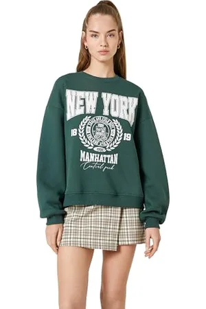 Koton Women Ribbed Crew Neck Printed Varsity Sweatshirt