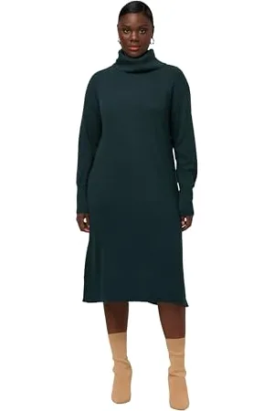 Ulla Popken Damen, große Größen, Strickkleid mit Turtleneck und Schlitz