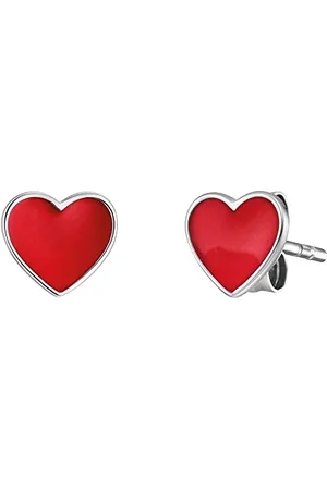 HERZENGEL Herzförmige Mädchen Kinder Ohrstecker Ohrringe aus Sterling Silber mit rotem Herz aus Emaille - Steckverschluss - nickelfrei
