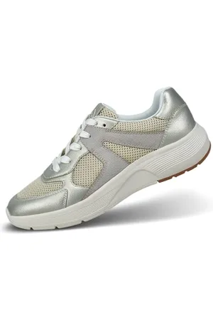 Bugatti Damen-Mesh-Sneaker mit metallic-silbernen Details, herausnehmbaren Fußbetten, federleichtem Design und optimierter Belüftung beige/Gold 41 EU