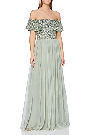 Maya Deluxe Damen Abendkleid Damen Brautjungfernkleid Bardot Paillettenverzierung Abendkleid Elegant für H Bridesmaid Dress, , 34 EU