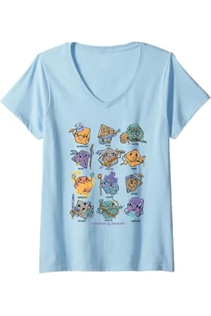 Dungeons & Dragons Damen Cute Dice Characters Big Chest Poster T-Shirt mit V-Ausschnitt