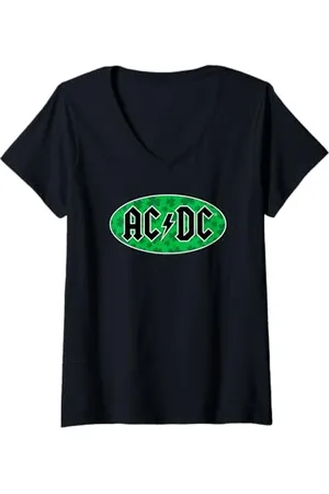 AC/DC Damen Kleeblatt Oval Classic Logo T-Shirt mit V-Ausschnitt