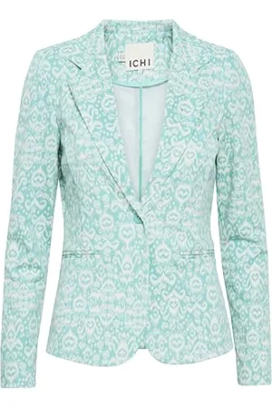 Ichi IHKATE Print BL19 Damen Blazer Jackenblazer mit 1-Knopf-Form Revervskragen Paspeltaschen Regular fit, Größe:L, Farbe: