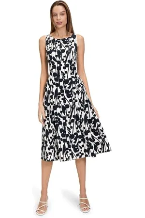 Vera Mont Damen Cocktailkleid mit Print Weiß/Dunkelblau,36