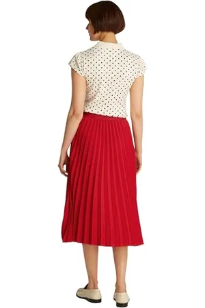 Tommy Hilfiger Damen Rock Fluid Pleated Pull On Midi Faltenrock, Mehrfarbig (Medium Red), 38