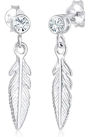 Elli Ohrringe Damen Ohrhänger Feder Boho mit Kristall in 925 Sterling Silber
