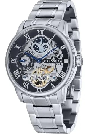 THOMAS EARNSHAW Longitude Herrenuhr mit schwarzem analogen Zifferblatt und Edelstahlarmband (ES-8006-11)